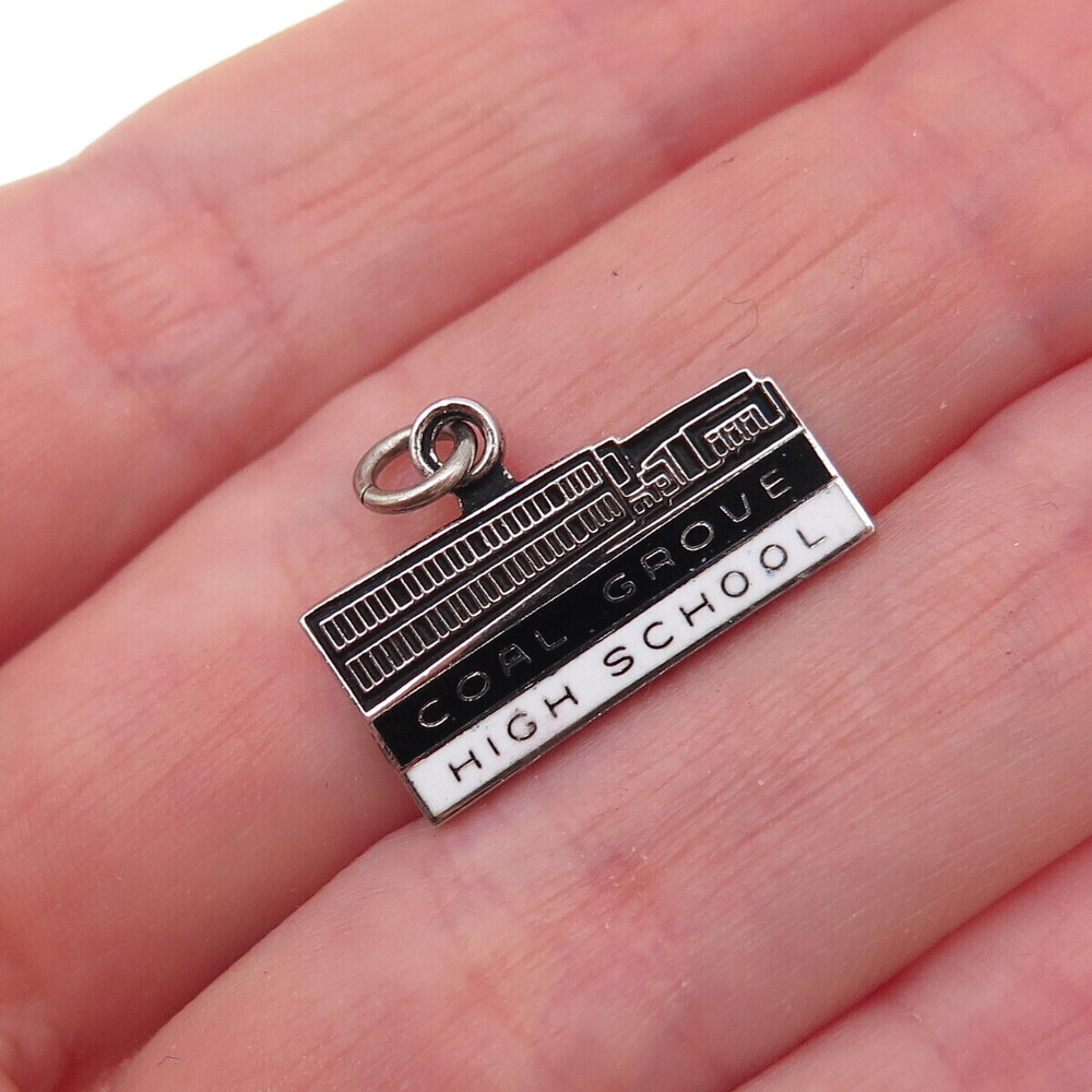 Kinney 925 Sterling Silver Vintage Enamel Coal Grove High School Charm Pendant